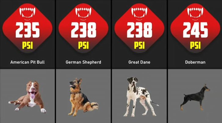 pit bull bite force 235 psi compared to other dogs